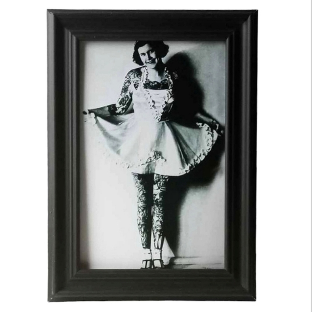-Vintage beautiful tattooed woman Female pin up in dress frame photo print Tat